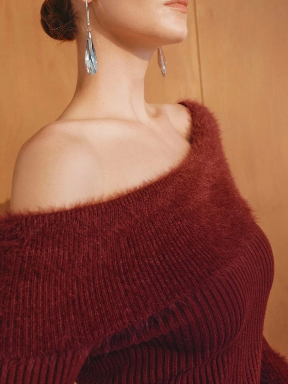 Rust Red Off-Shoulder Ribbed Sweater Midi Dress - Picture 3 of 7